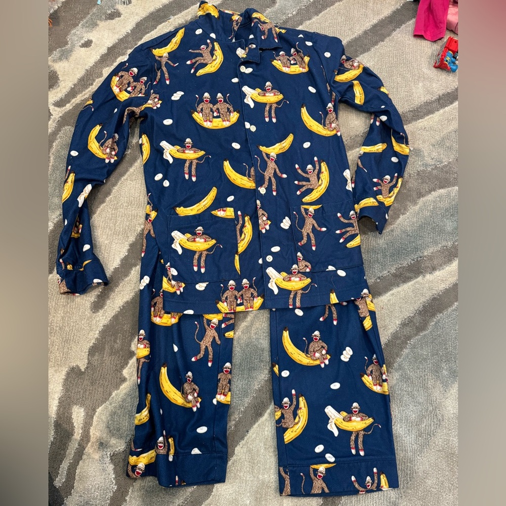 Nick and Nora Sock Monkey Bananas Pajamas size XL 14/16